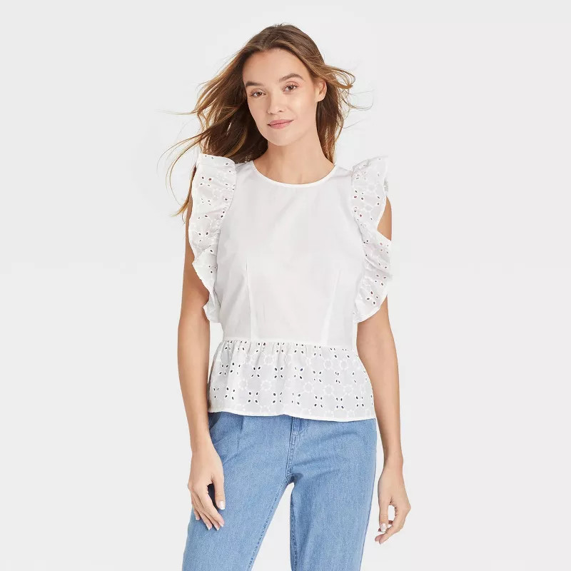 Women's Eyelet Tank Top - Who What Wear™ White XS | Target