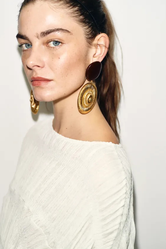 STONE AND SHELL EARRINGS | Zara US