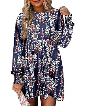 Dokotoo Fall Dresses for Women 2024 Casual Loose Floral Dress Long Sleeve Crew Neck Flowy Swing M... | Amazon (US)