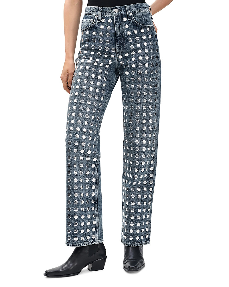 rag & bone Shea High Rise Relaxed Straight Jeans in Kingston Stud | Bloomingdale's (US)