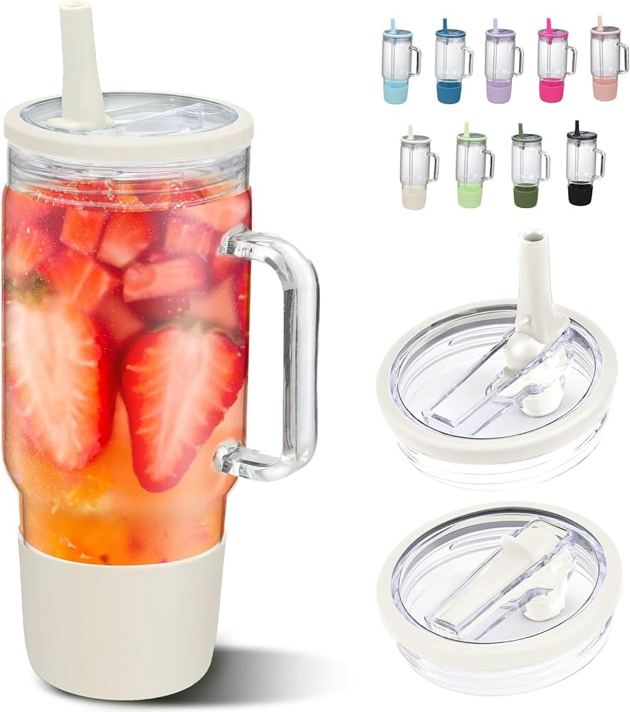SIEROZUR 40 oz Glass Tumbler with Handle and Straw Lid Reusable Glass Tumbler with Silicone Sleev... | Amazon (US)
