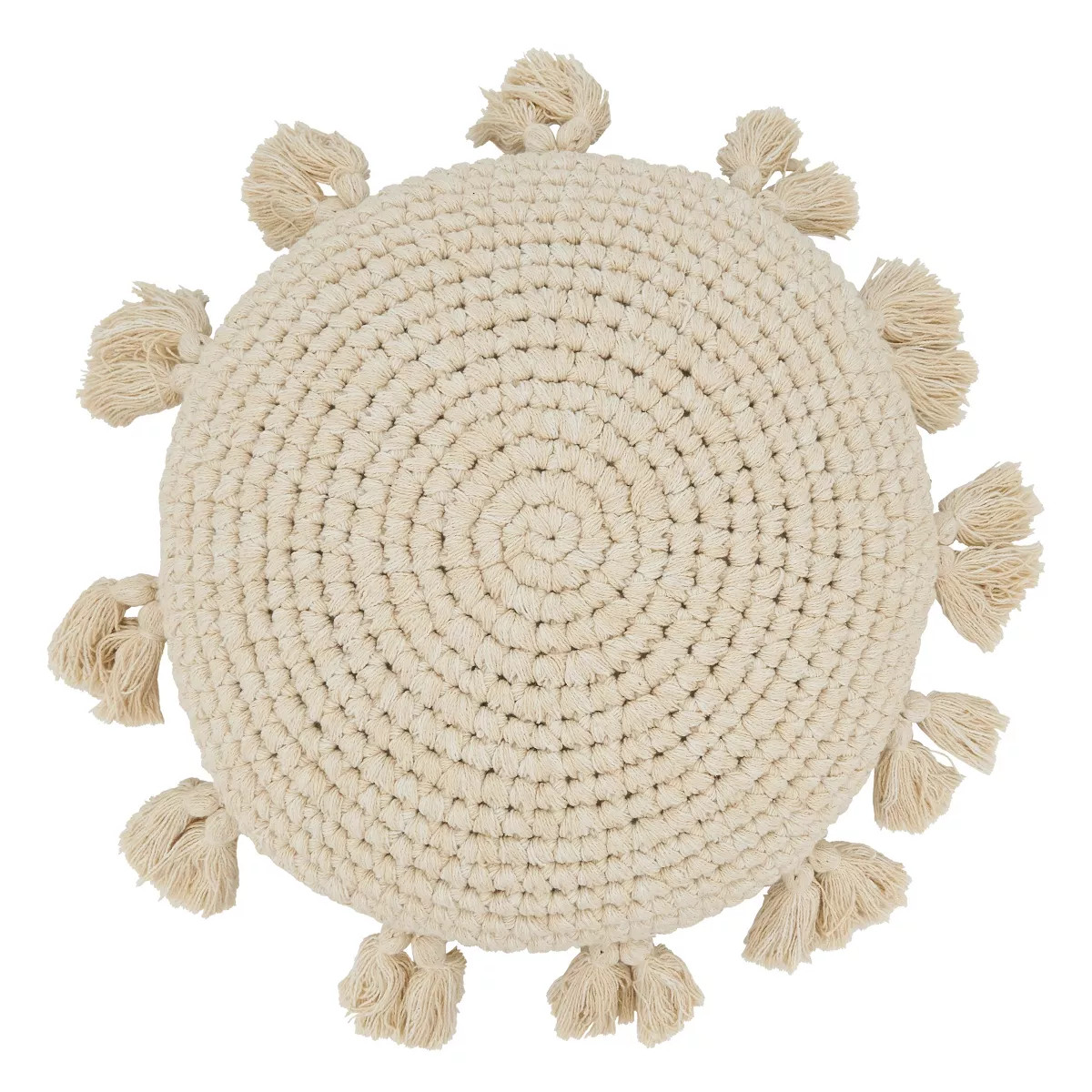 Saro Lifestyle Boho Bliss Tassel Round Poly Filled Throw Pillow, Beige, 18"x18" | Target