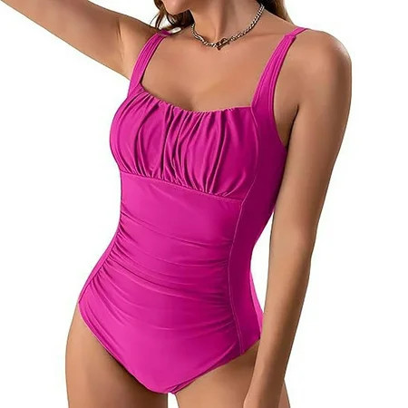 Zpanxa One Piece Swimsuit Women One Piece Bathing Suit for Women Solid Color Jumpsuit Bikini Swimsuit Hot Pink S | Walmart (US)