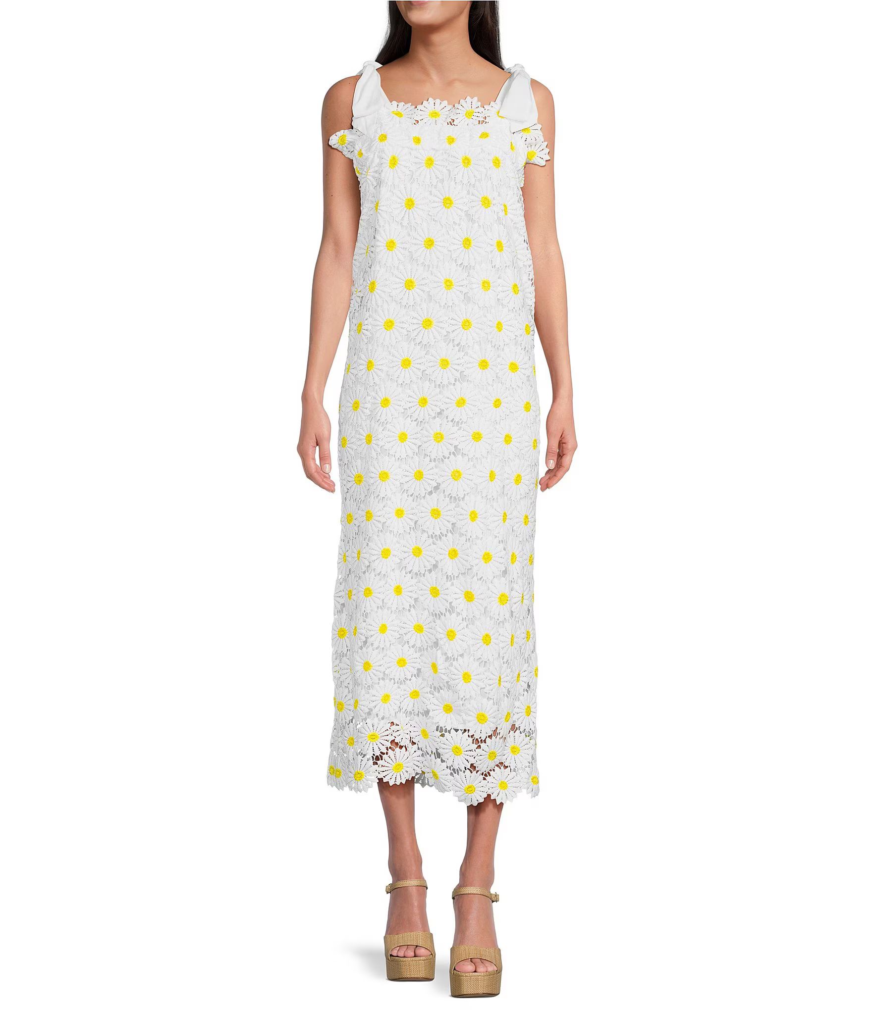 J.Marie Jenna Daisy Sleeveless Square Neckline Shift Floral Lace Midi Dress | Dillard's | Dillard's