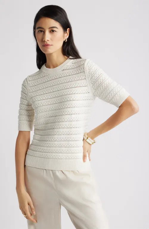 Nordstrom Open Stitch Crewneck Sweater in Ivory Tofu at Nordstrom, Size Small | Nordstrom