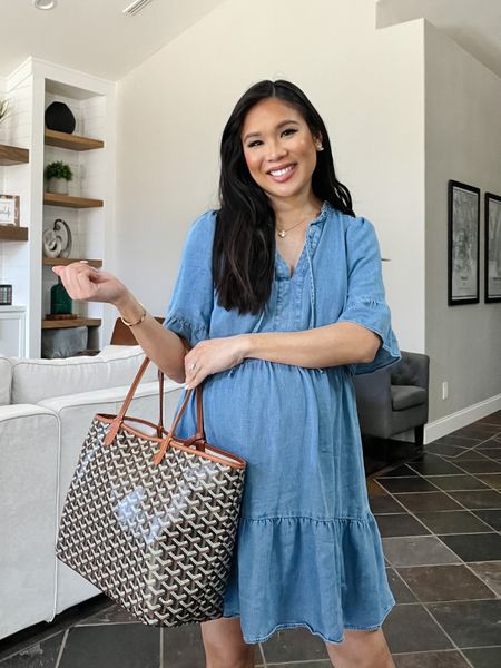 Chambray dress that’s perfect for business casual, teachers outfits and I sizes up to make it maternity friendly! Wearing size S and it’s 30% off. Pairing with cap toe ballet flats  

#LTKstyletip #LTKworkwear #LTKbump