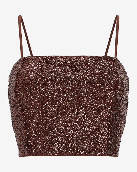 Sequin Cropped Square Neck Cami | Express