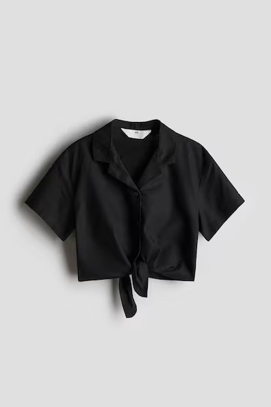 H & M - Knot-Detail Cropped Shirt - Black | H&M (US + CA)
