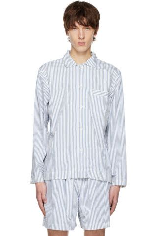 White & Blue Striped Pyjama Shirt | SSENSE