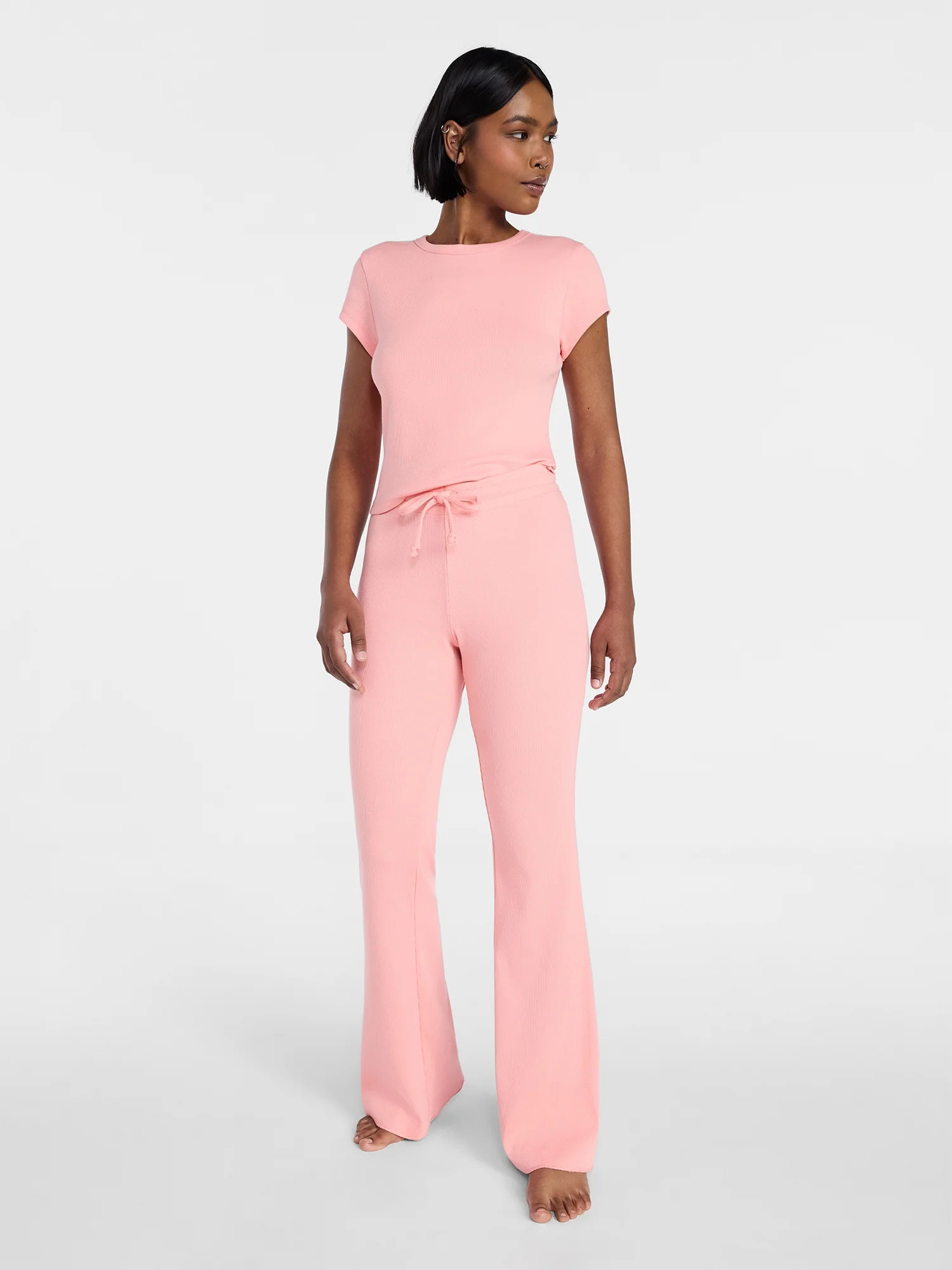 No Boundaries Rib Tee and Pants Sleep Set, 2-Piece, Women's XXS-3X | Walmart (US)