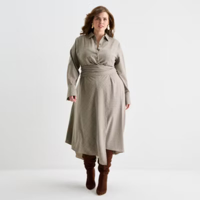 new!Ashley Graham Womens Plus Long Sleeve Plaid Shirt Dress | JCPenney