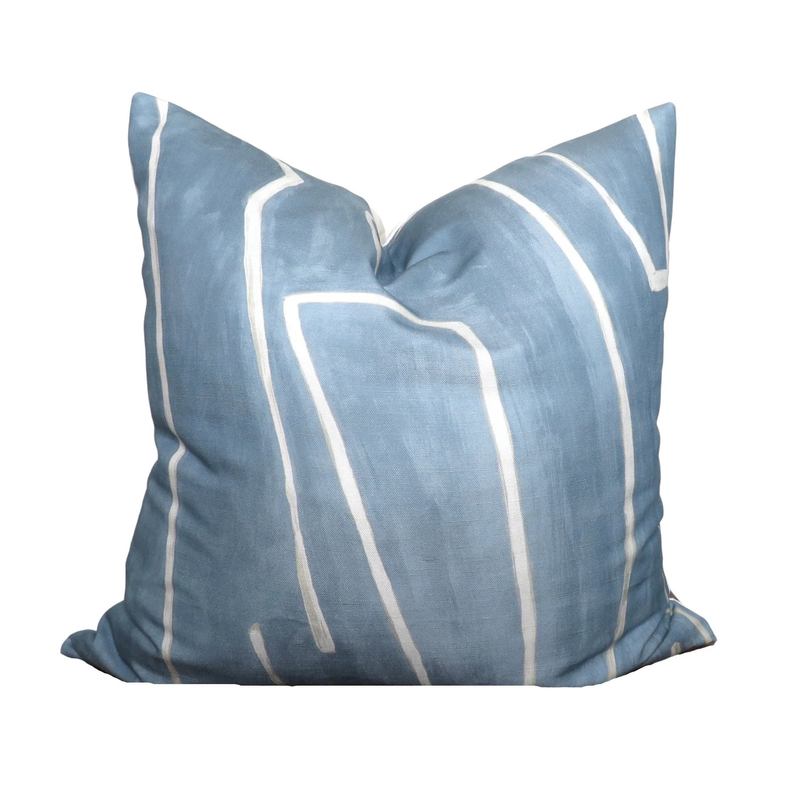 Kelly Wearstler Pillow Cover Graffito Pillow Cover Deep Sky Blue Front Solid Ivory Linen Back All... | Etsy (US)