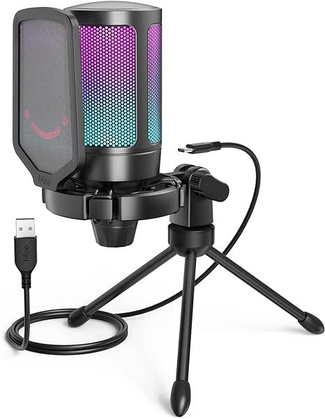 FIFINE Gaming USB Microphone for PC PS5, Condenser Mic with Quick Mute, RGB Indicator, Tripod Sta... | Amazon (US)