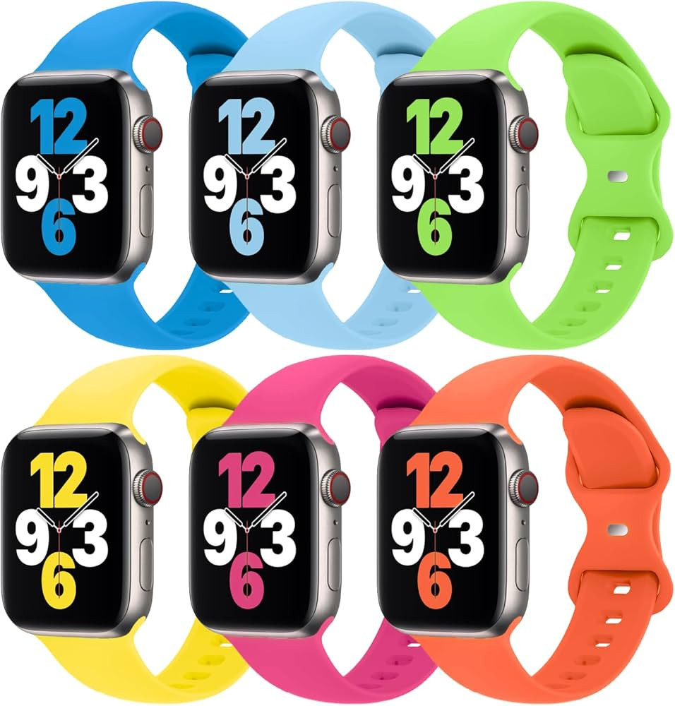 (6 Pack) Sport Band Compatible with Apple Watch Bands 38mm 40mm 41mm 42mm 44mm 45mm 49mm, Soft Si... | Amazon (US)