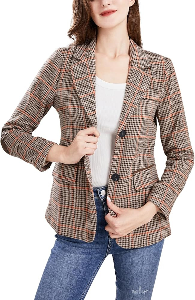 ebossy Womens Vintage Nothced Lapel Single Breasted Boyfriend Blazer Suits Houndstooth Plaid Jack... | Amazon (US)