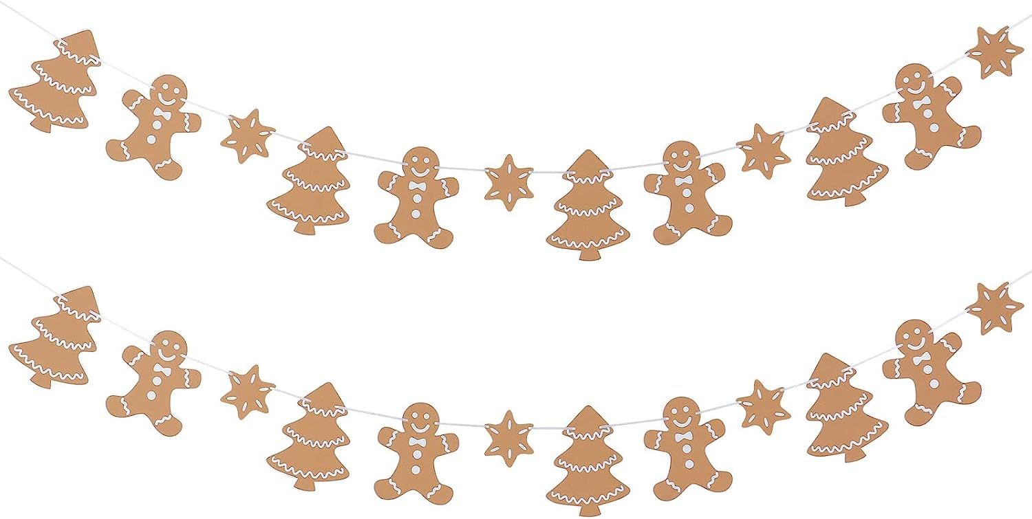 2Pcs Gingerbread Man Christmas Tree Stars Banner Garland- Christmas Party Decorations,Gingerbread... | Amazon (US)