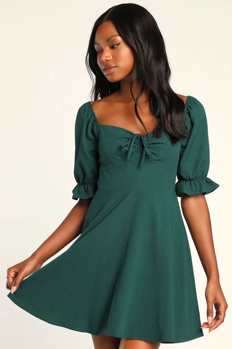 Elsie Emerald Green Puff Sleeve Mini Dress | Lulus (US)