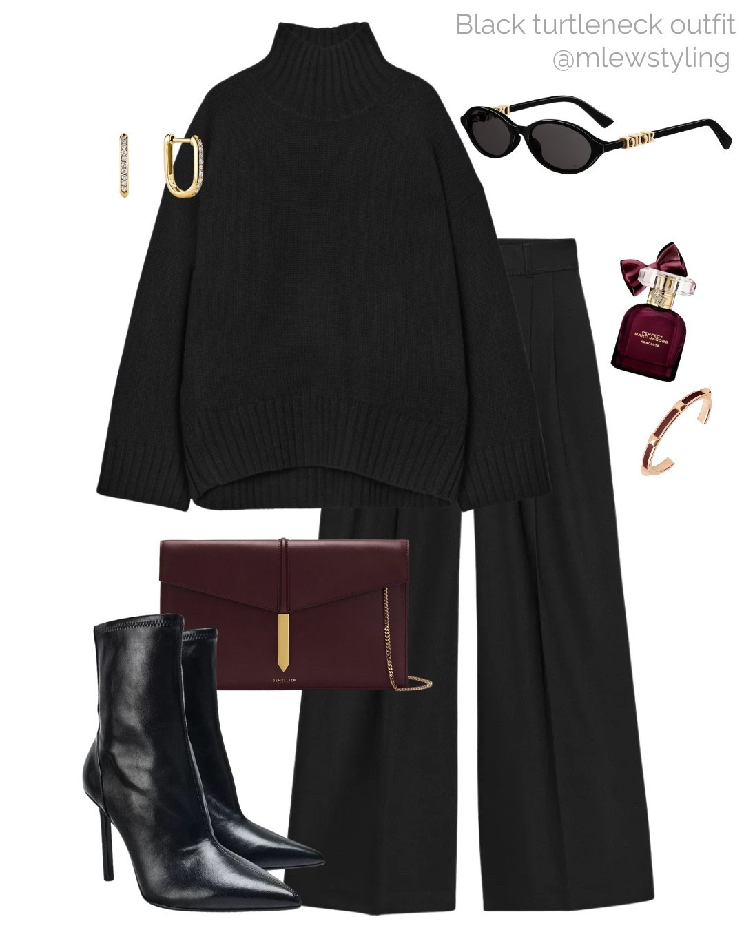 Chic all black outfit for fall/winter with burgundy accessories 🖤🍒

Tags: elevated autumn outift, COS cashmere turtleneck, new in Zara pleated trousers, black pants, burgundy Demellier clutch bag, Marc Jacob’s perfume, black sunglasses, Mejuri gold earrings, black high heel boots 

#LTKParties #LTKItBag #LTKHoliday
