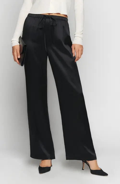Reformation Olina Wide Leg Silk Pants in Black at Nordstrom, Size Medium | Nordstrom