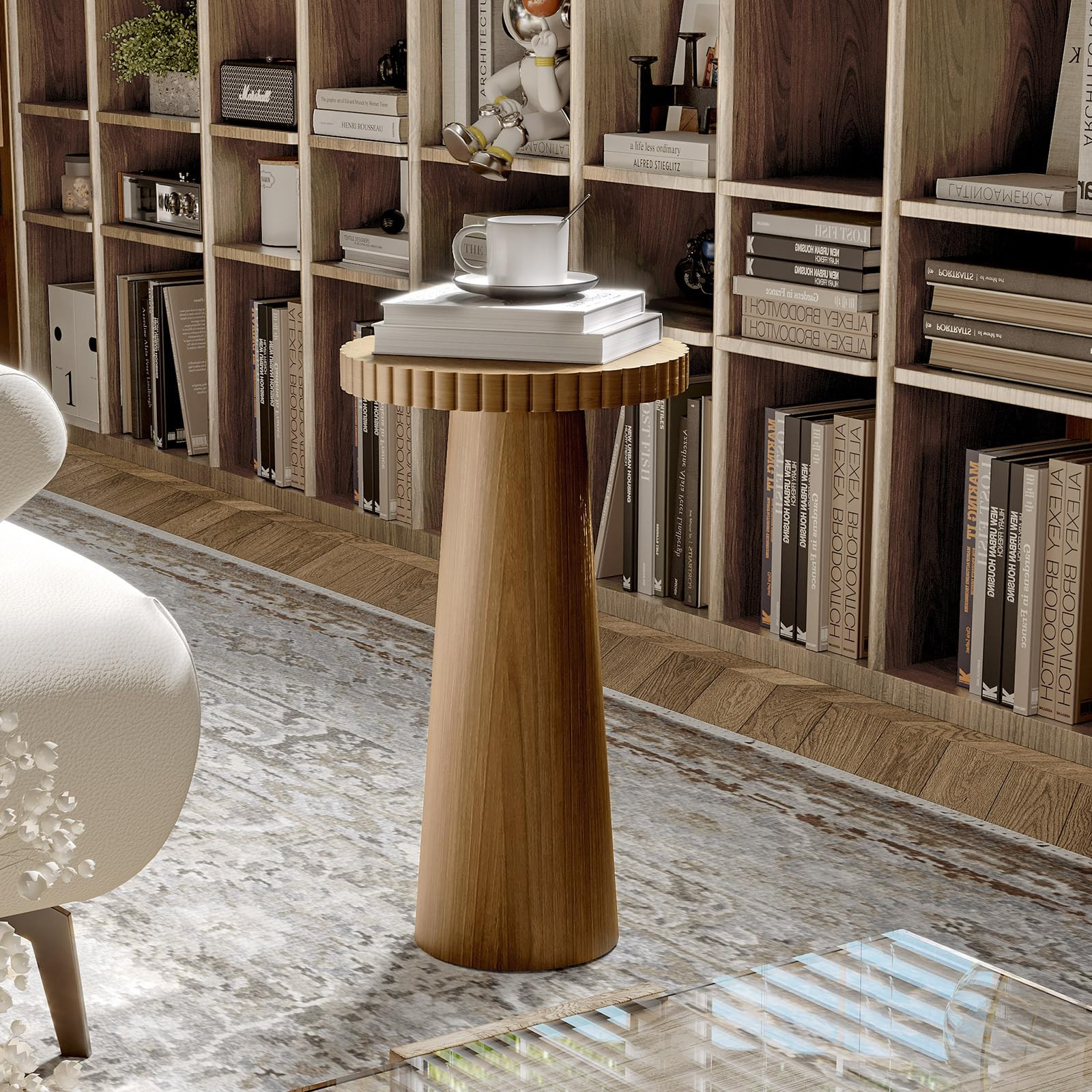 Pedestal End Table, Drink Table for Small Spaces, 10 x10 x 21.6 Wood Fluted Side Table Small Roun... | Amazon (US)