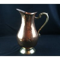 Solid Hammered Copper Pitcher With Decorative Brass Handle & Base | Etsy (US)