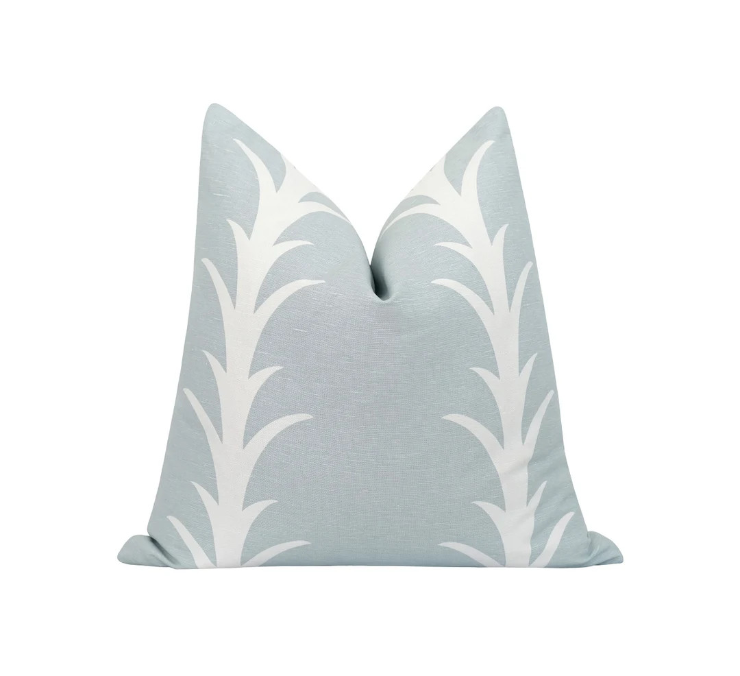 Sky Blue Acanthus Stripe Pillow Cover, Schumacher Blue Pillow Cover, 18 20 22 Linen Pillow Cover,... | Etsy (US)