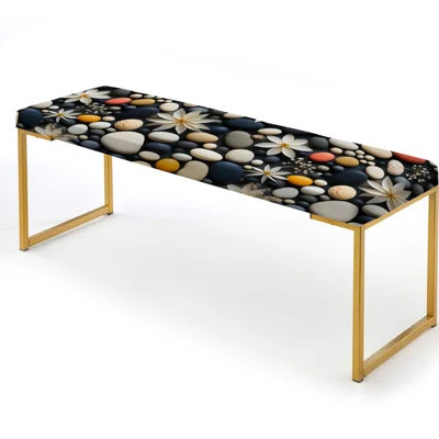 Sandy Costal Seashell Collage - Coastal Upholstered Gold Bench | Wayfair North America