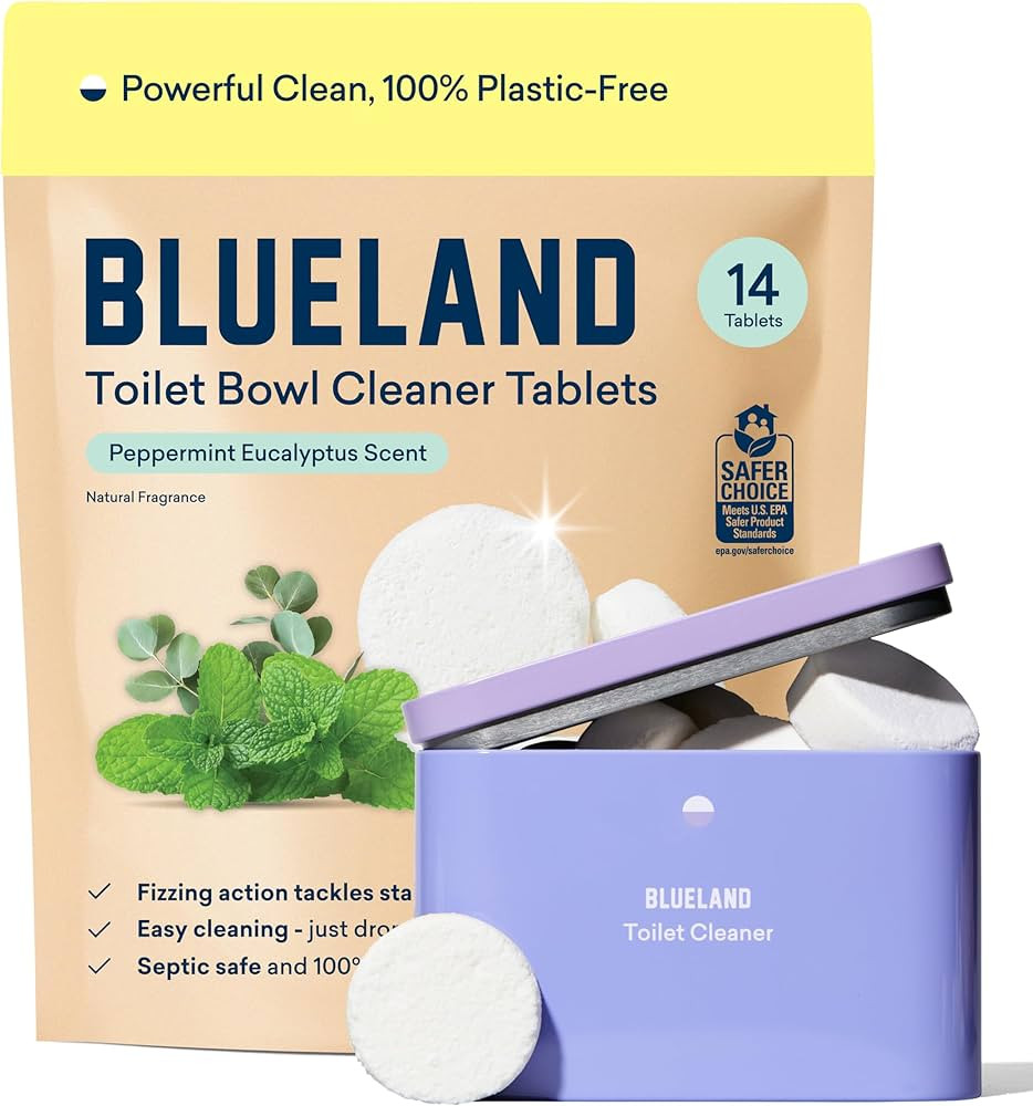 BLUELAND Toilet Bowl Cleaner Tablets, Starter Set, 14 Count with Tin, Peppermint Eucalyptus, Plas... | Amazon (US)