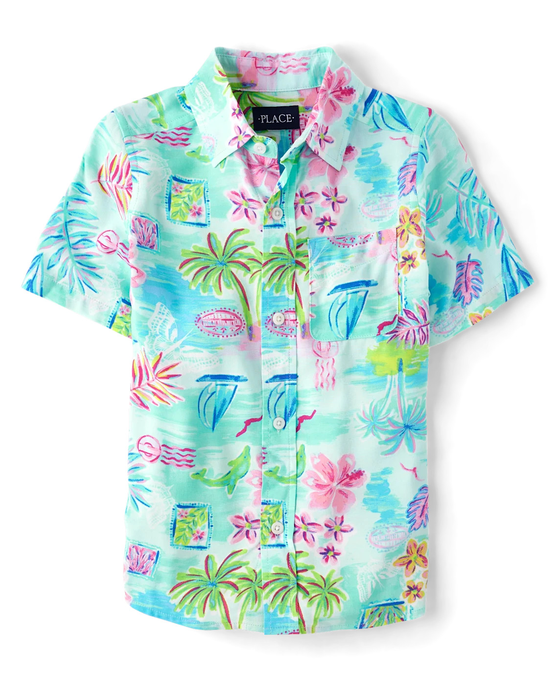 Boys Matching Family Tropical Button Up Shirt - pink | The Children's Place