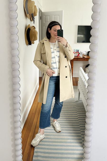 Rainy day outfit, trench coat outfit, lake pajamas cardigan 