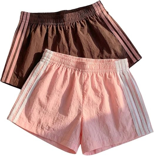 SOLY HUX Women's 2 Pack Striped Running Track Shorts Summer Athletic Shorts     Elastic Waist, Mi... | Amazon (US)