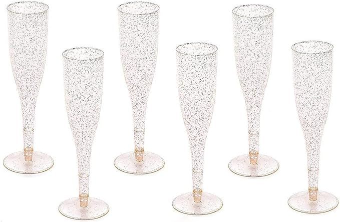 Oojami Gold Glitter Plastic Classicware Glass Like Champagne Wedding Parties Toasting Flutes (1 B... | Amazon (US)