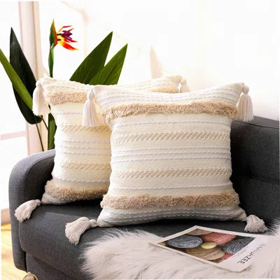 Boho Chic Tufted Throw Pillowcase Set - Decorative Bohemian Cushion Cover for Sofa, Living Room, Bedroom - Set of 2 | Wayfair North America