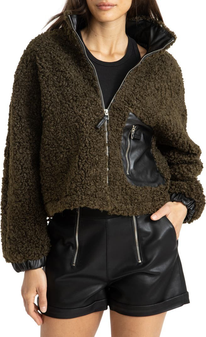 Faux Shearling with Faux Leather Trim Bomber Jacket | Nordstrom