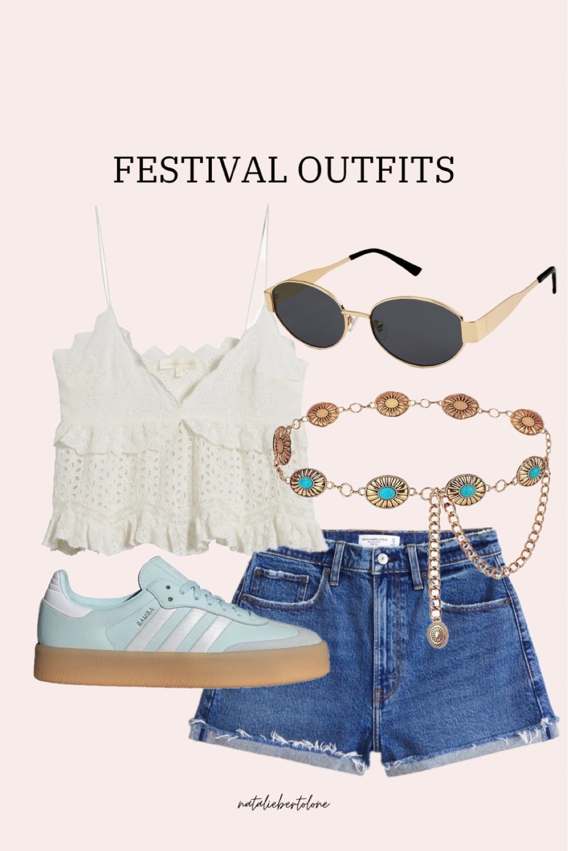festival outfit idea! lace top, abercrombie shorts, chain belt, adidas samba outfit

#LTKSeasonal #LTKstyletip #LTKFestival