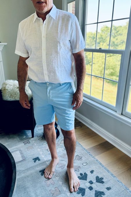 Early Father’s Day gift.  Shorts are on temp sale!! This brand runs a little small. He’s wearing 38 shorts and xl shirt 
Linen shirt 
Vacation 
#mens 

#LTKFindsUnder100 #LTKSaleAlert #LTKMens
