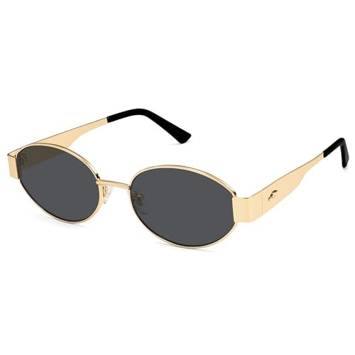 SOJOS Retro Oval Sunglasses for Women Trendy Classic Shades UV400 Protection, Gold/Grey | Amazon (US)