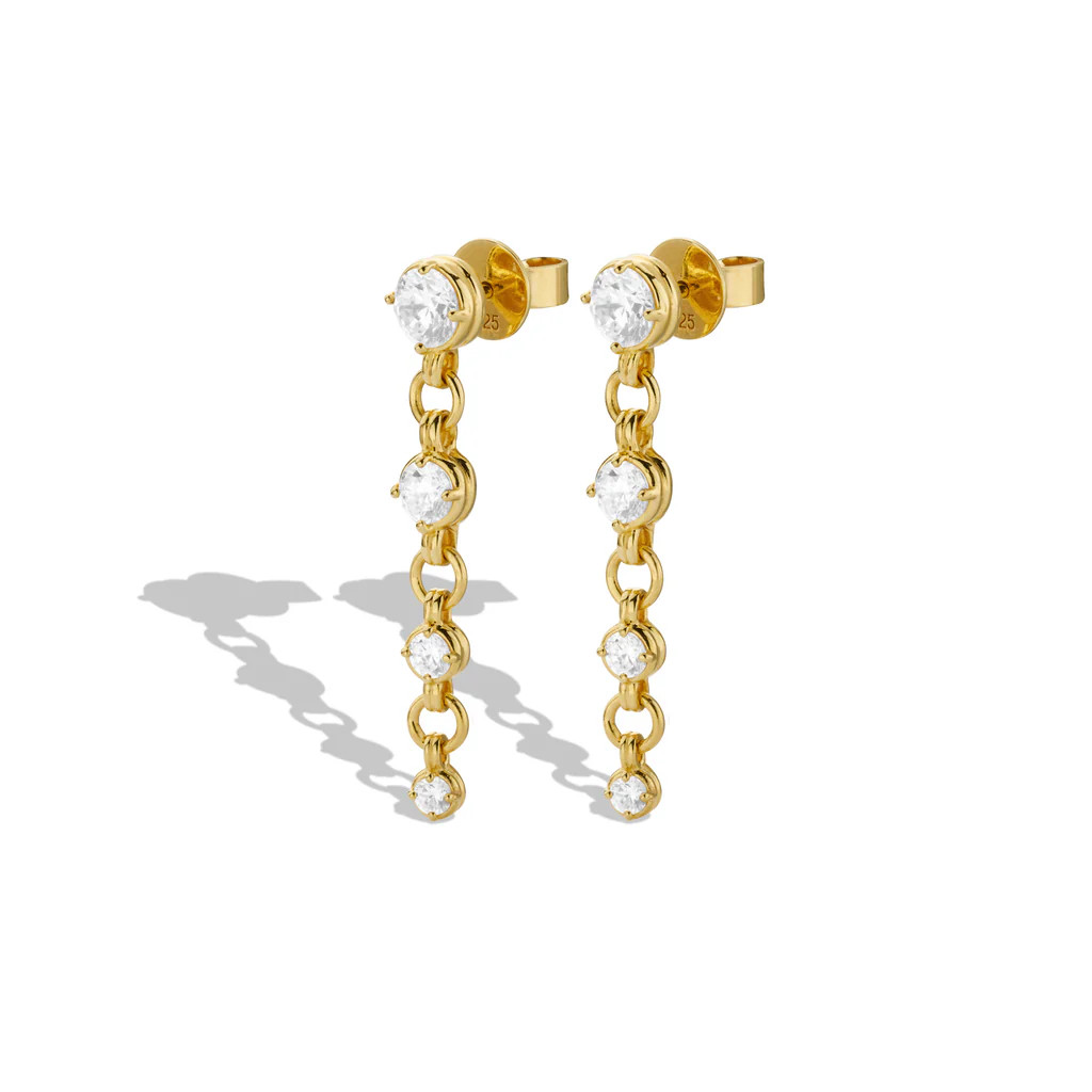 Gold Round Stone Chain Earrings | Rosie Fortescue Jewellery
