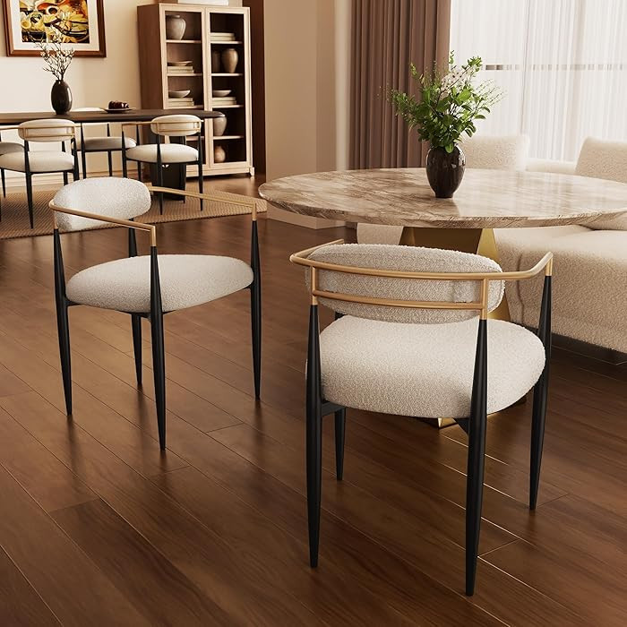 Morden Fort Modern Dining Chairs Set of 2, Upholstered Boucle Dining Chairs with Gold Arms and Bl... | Amazon (US)