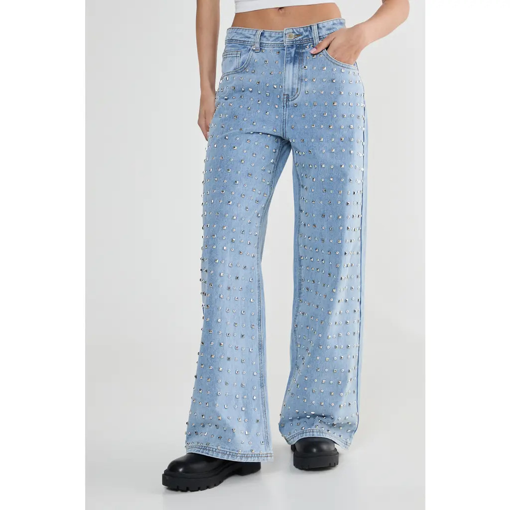 NASTY GAL Studded Straight Leg Denim Jeans in Vintage Wash at Nordstrom, Size 4 | Nordstrom