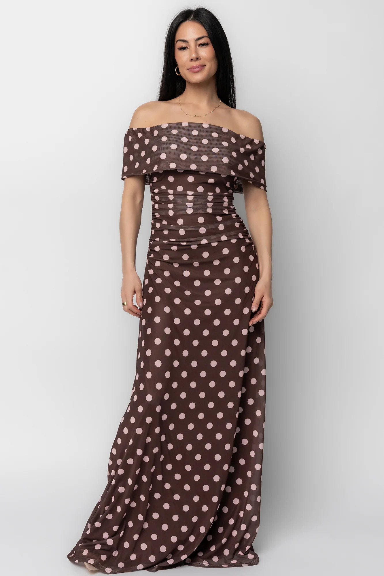 Maisie Off-Shoulder Maxi — Chocolate & Blush | Baltic Born | Baltic Born
