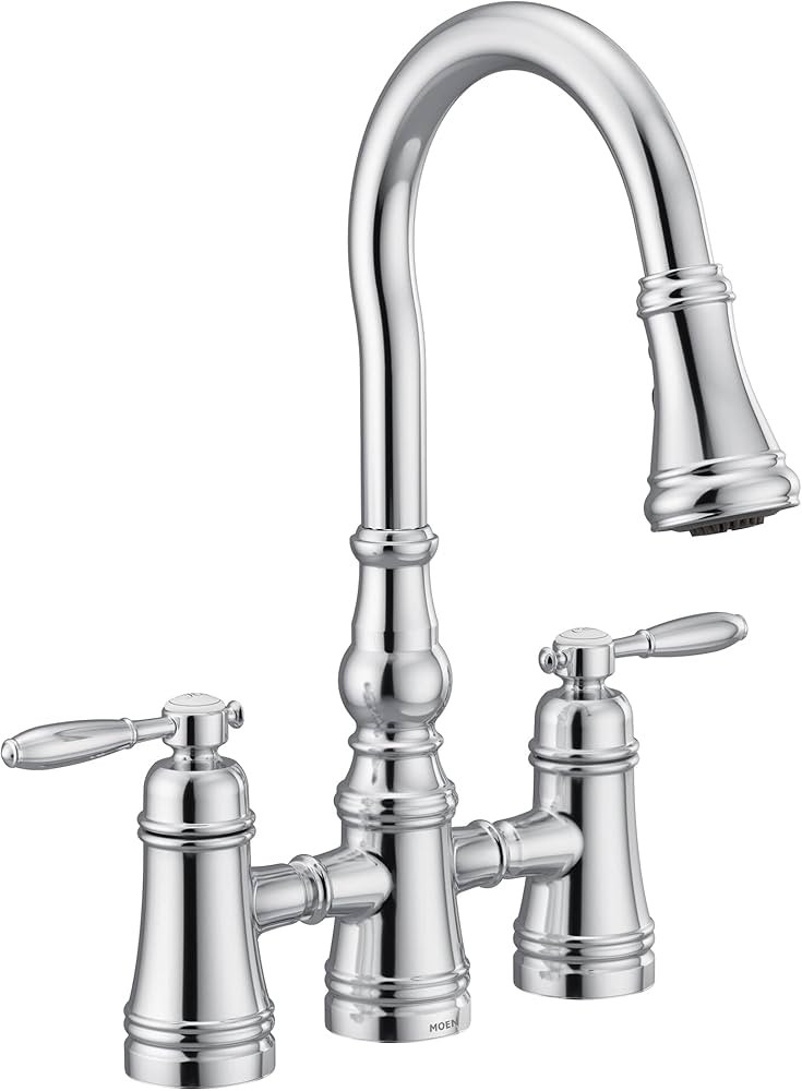 Moen S73204 Weymouth Two Handle Pulldown Bridge Kitchen Faucet, Chrome | Amazon (US)