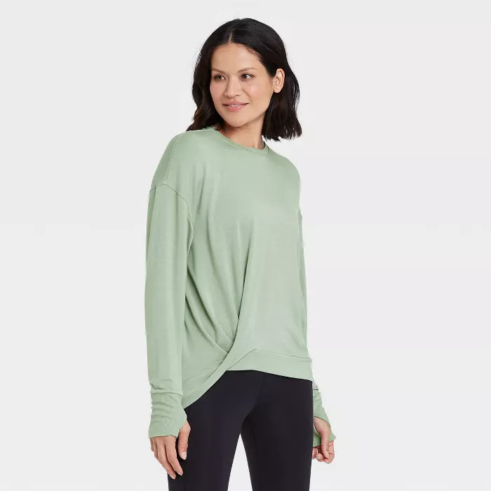 Women's Cozy Lightweight Fleece Twist-Front Crewneck Pullover - All in Motion™ | Target