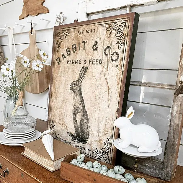 Rabbit & Co Canvas Wall Sign | Antique Farm House