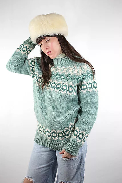 Vintage Icelandic Wool Seafoam Knit Sweater Selected By Moons + Junes Vintage | Free People (Global - UK&FR Excluded)