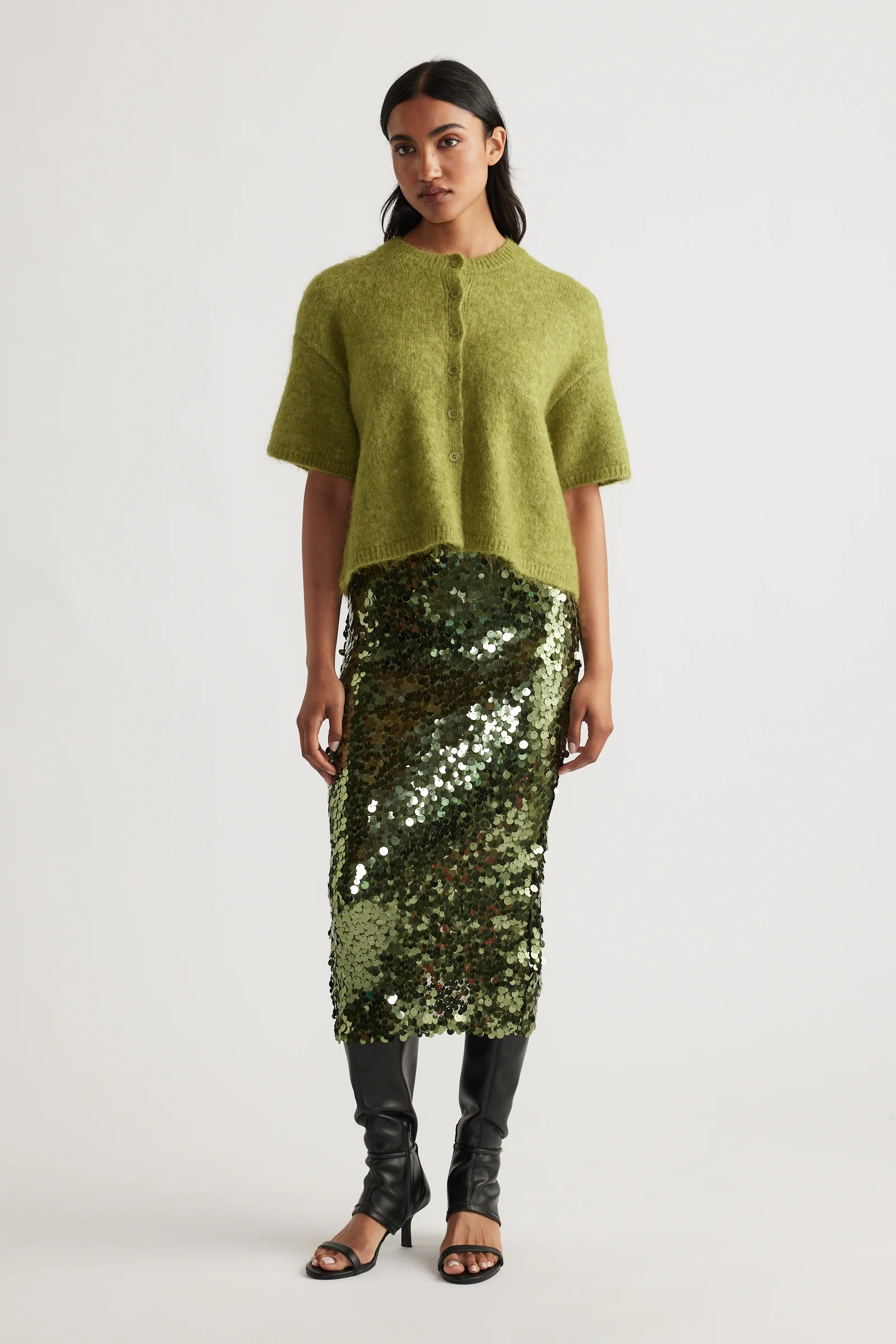 Lola Boxy Knit Cardigan - Pesto | DECJUBA