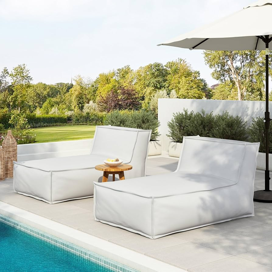 Christopher Knight Home Natty Outdoor Bean Bag Chair Set of 2, Fabric Bean Bag Chair for Adults and Kids, Indoor/Outdoor Sun Lounger, Patio Lounge Chair Set of 2, Light Gray | Amazon (US)