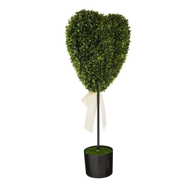 Boxwood Heart with Bow Topiary, Green and White, 32", Valentine's Day by My Texas House | Walmart (US)