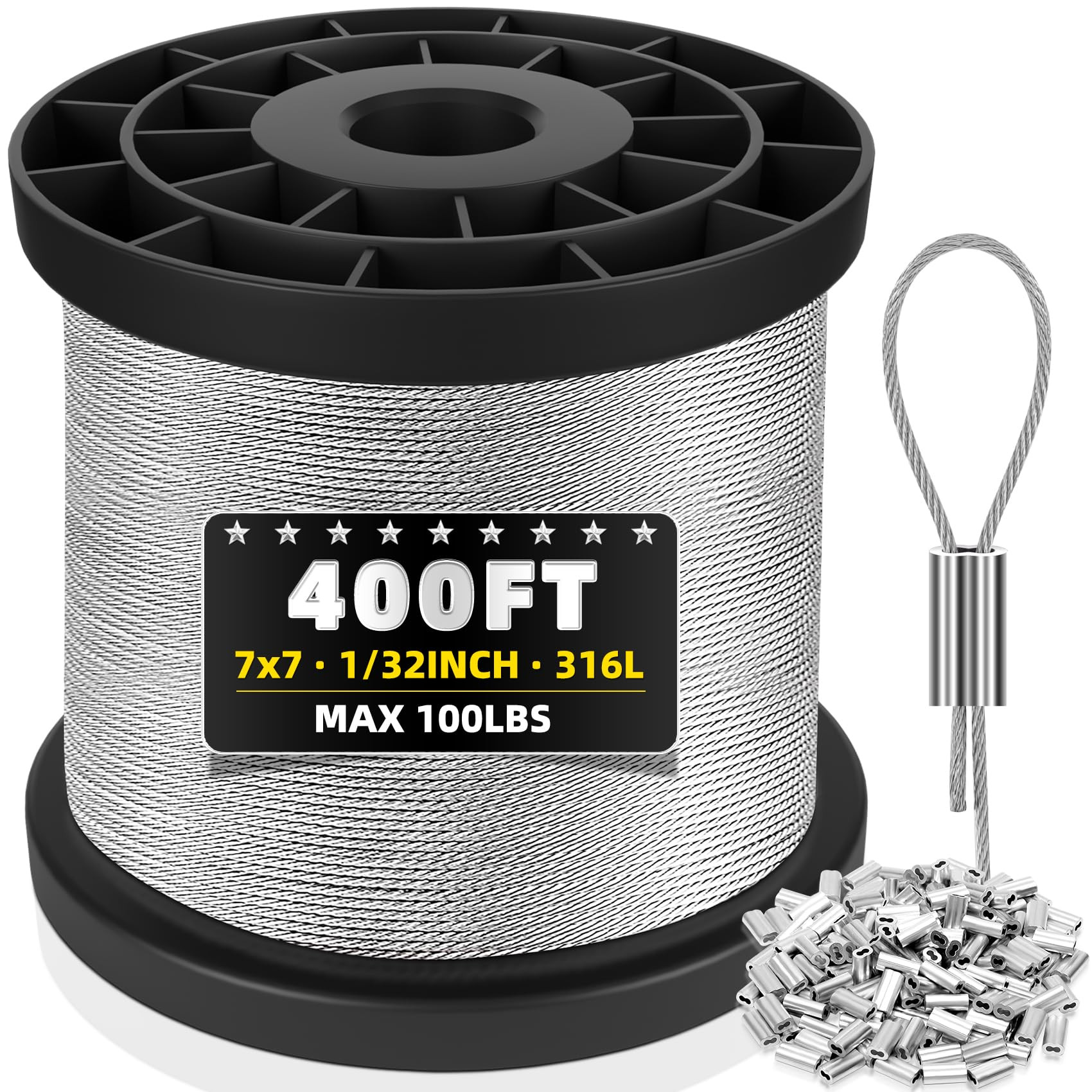 316 Stainless Steel Cable, 400FT 1/32IN Wire Rope with 100Pcs Aluminum Sleeves Stops, for String ... | Amazon (US)