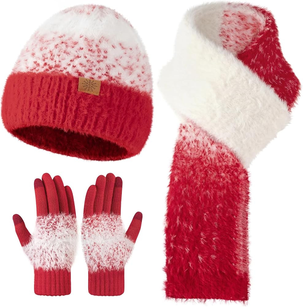 Winter Beanie Hat Scarf Gloves Set for Women, Warm Soft Knit Skull Cap Long Scarf Touchscreen Glo... | Amazon (US)